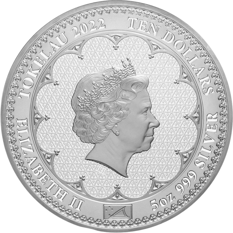 Elisabeth II. 2022, 5 Unzen Silber, Wertseite