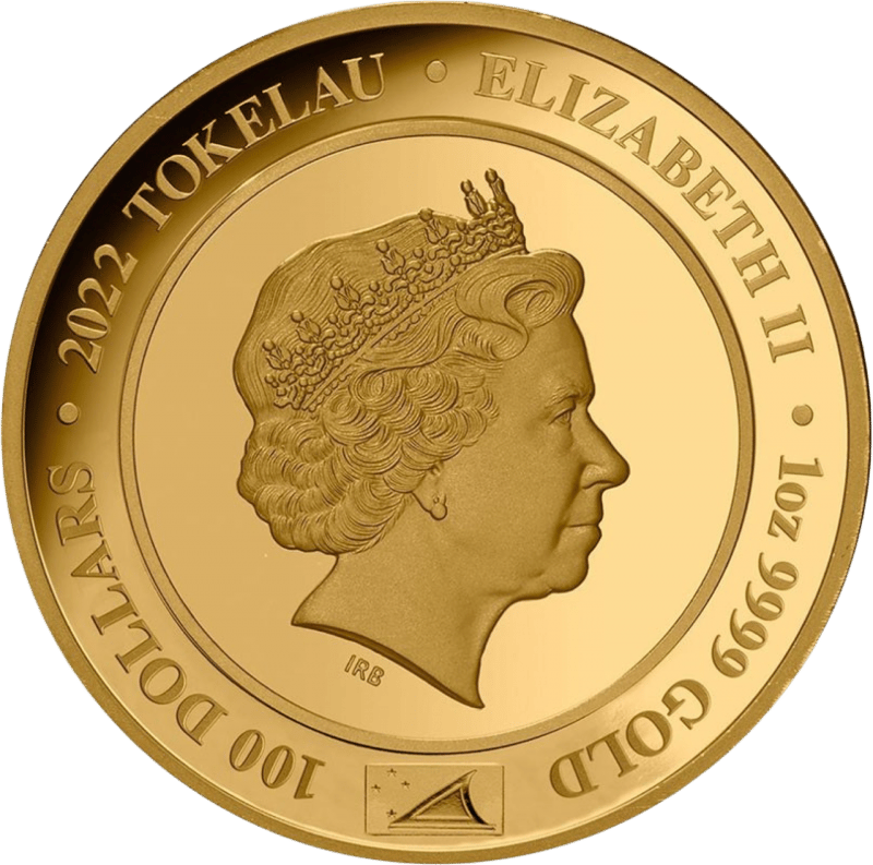 Isabel II 2022, 1 onza de oro, lado del valor