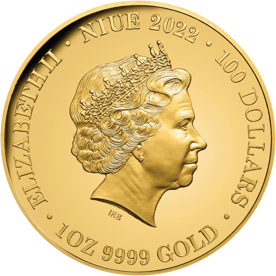 Elisabeth II. 2022, 1 Unze Gold, Wertseite