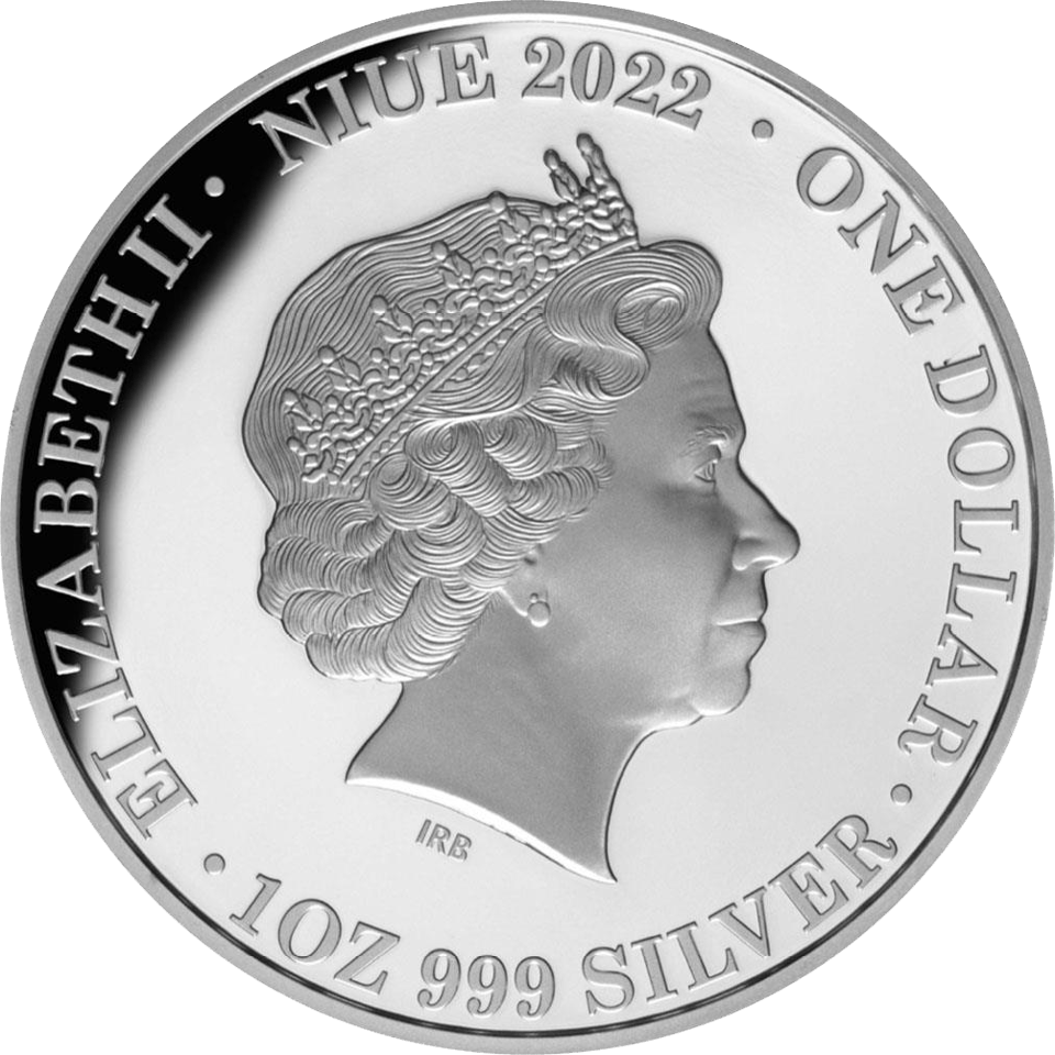 Isabel II 2022, 1 onza de plata, lado del valor