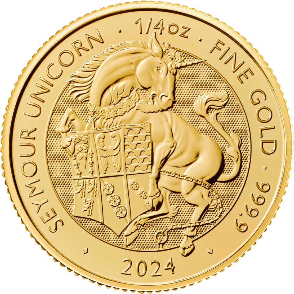 Royal Tudor Beasts 2024, 1/4 troy ounce goud, beeldzijde