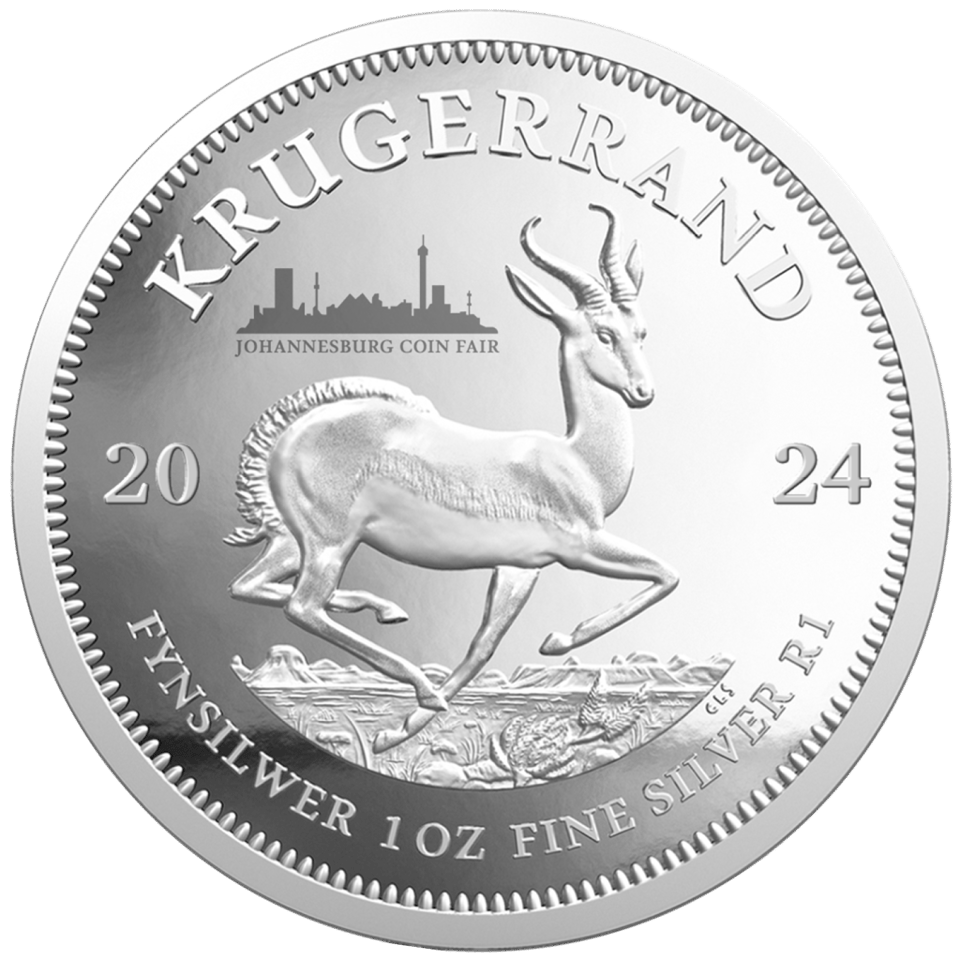 Krügerrand 1 Unze Silber 2024 mit Privy Mark, Springbock-Seite mit dem Zeichen