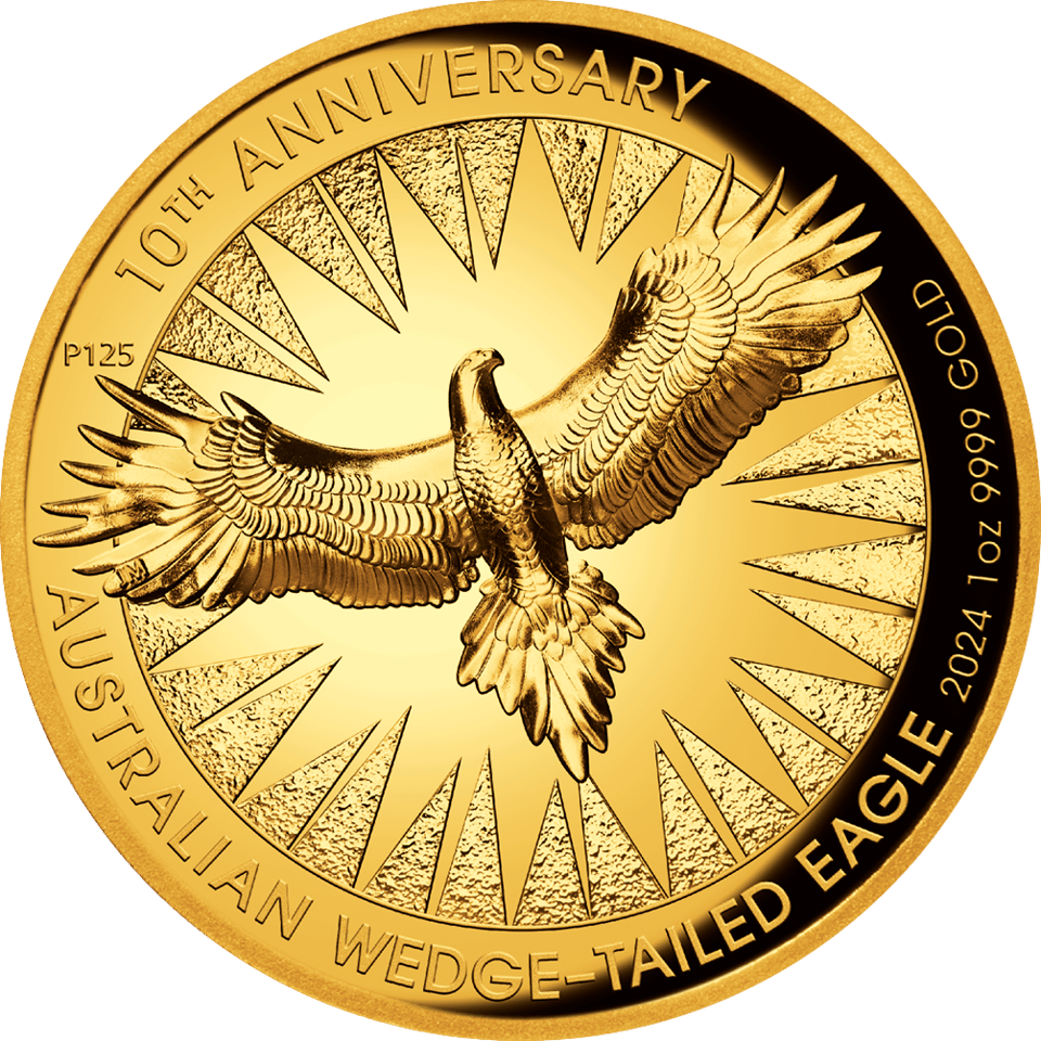 Wedge-Tailed Eagle 2024, 1 onza de oro, lado del motivo
