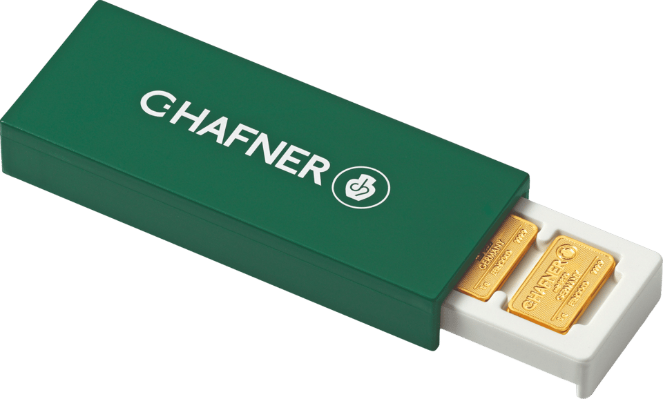SmartBox with 25 × 1 g of fine gold from C.Hafner, drawer slightly open, photo