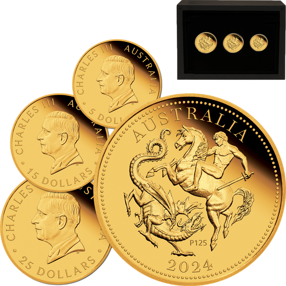 Australian Sovereign 2024, Satz, drei Münzen im Etui