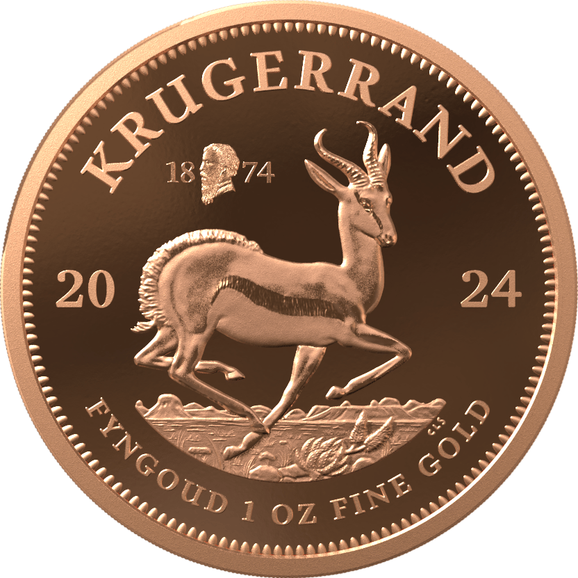Krugerrand 1 ounce gold 2024 with Privy Mark, springbok side with the sign