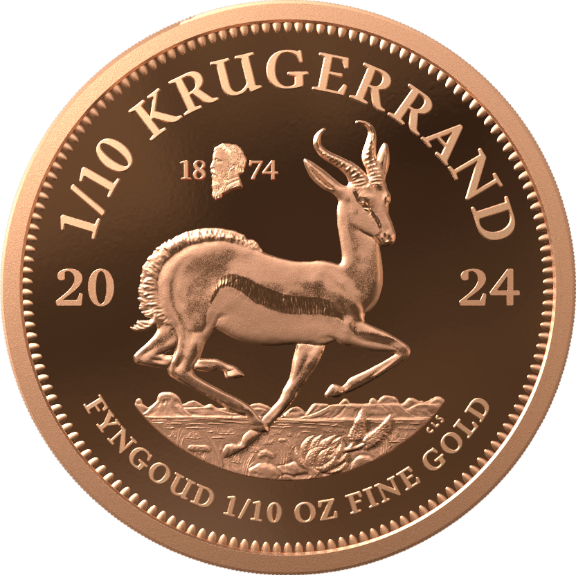 Krugerrand 1/10 ounce gold 2024 with Privy Mark, springbok side with the sign