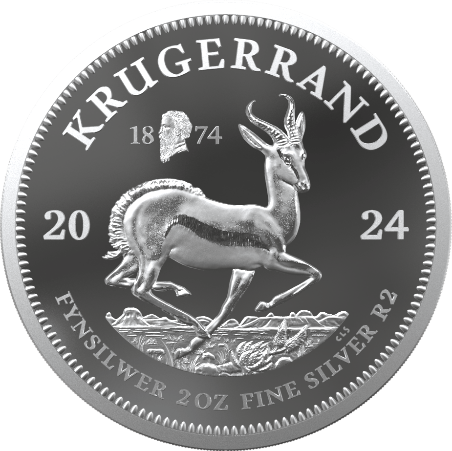 Krugerrand 2 ounces silver 2024 with Privy Mark, springbok side with the sign