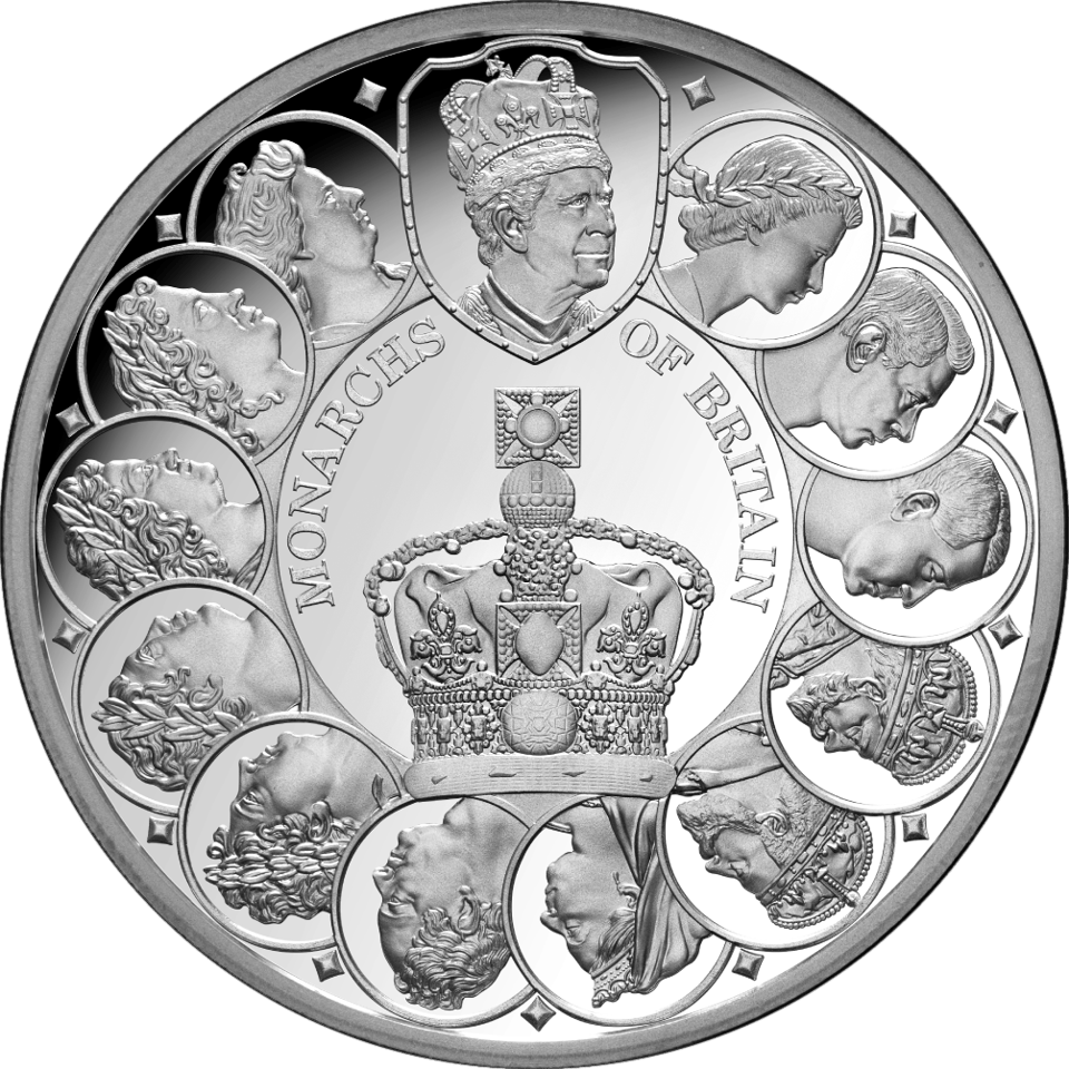 Britische Monarchen 2024, 1 Unze Silber, Bildseite