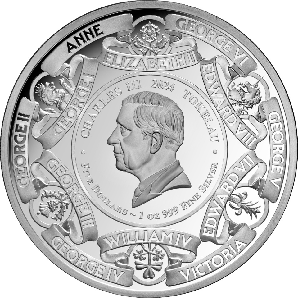 Britische Monarchen 2024, 1 Unze Silber, Wertseite