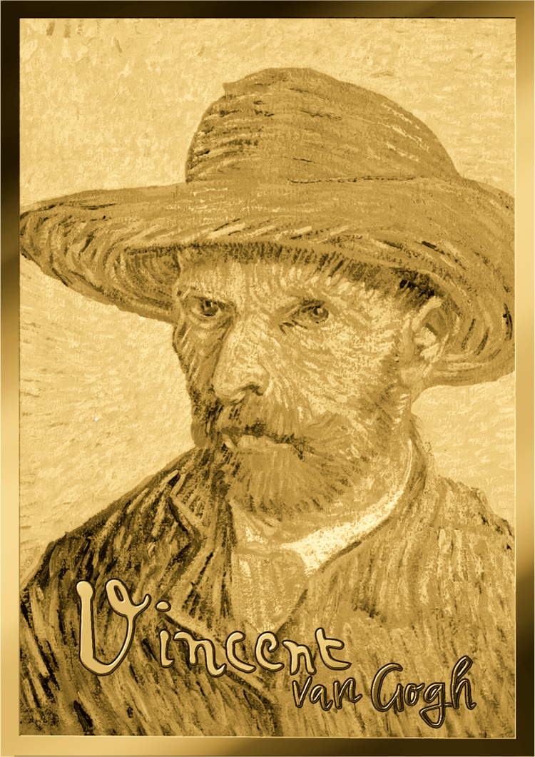 Self-Portrait with a Straw Hat, 1/1,000 ounce fine gold, picture side