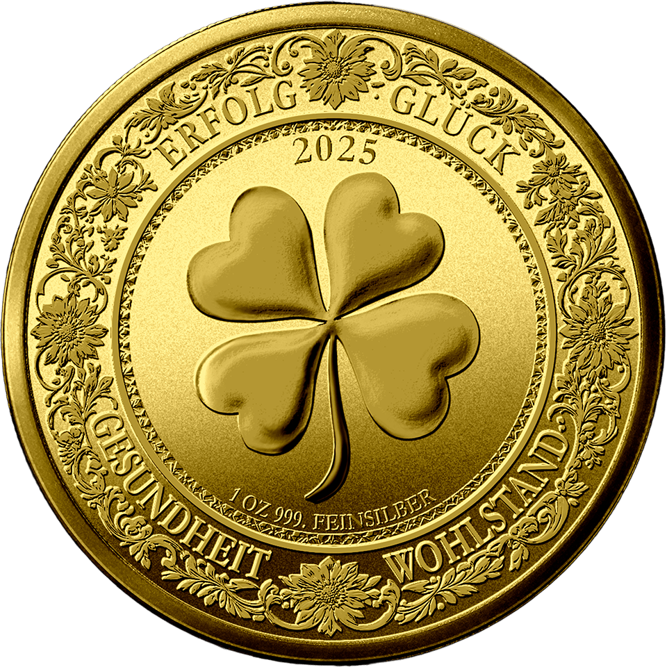 Medalla Trébol de la suerte 2025, reverso con el trébol en relieve