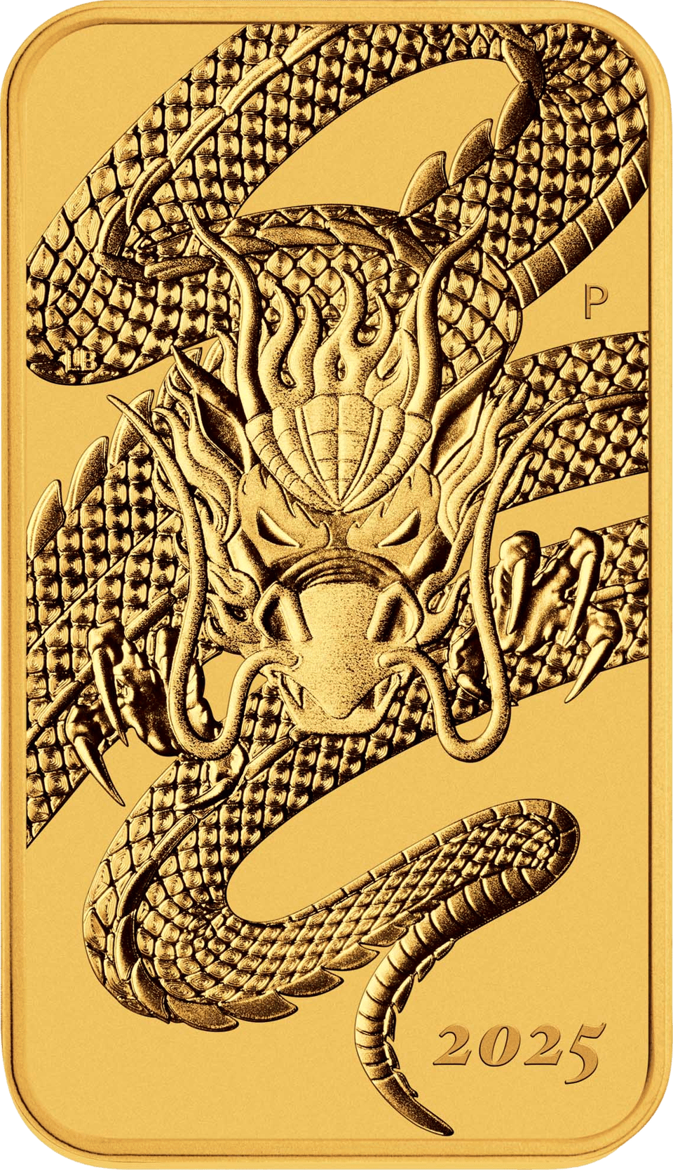Dragon Gold Bar 2025, front with the dragon