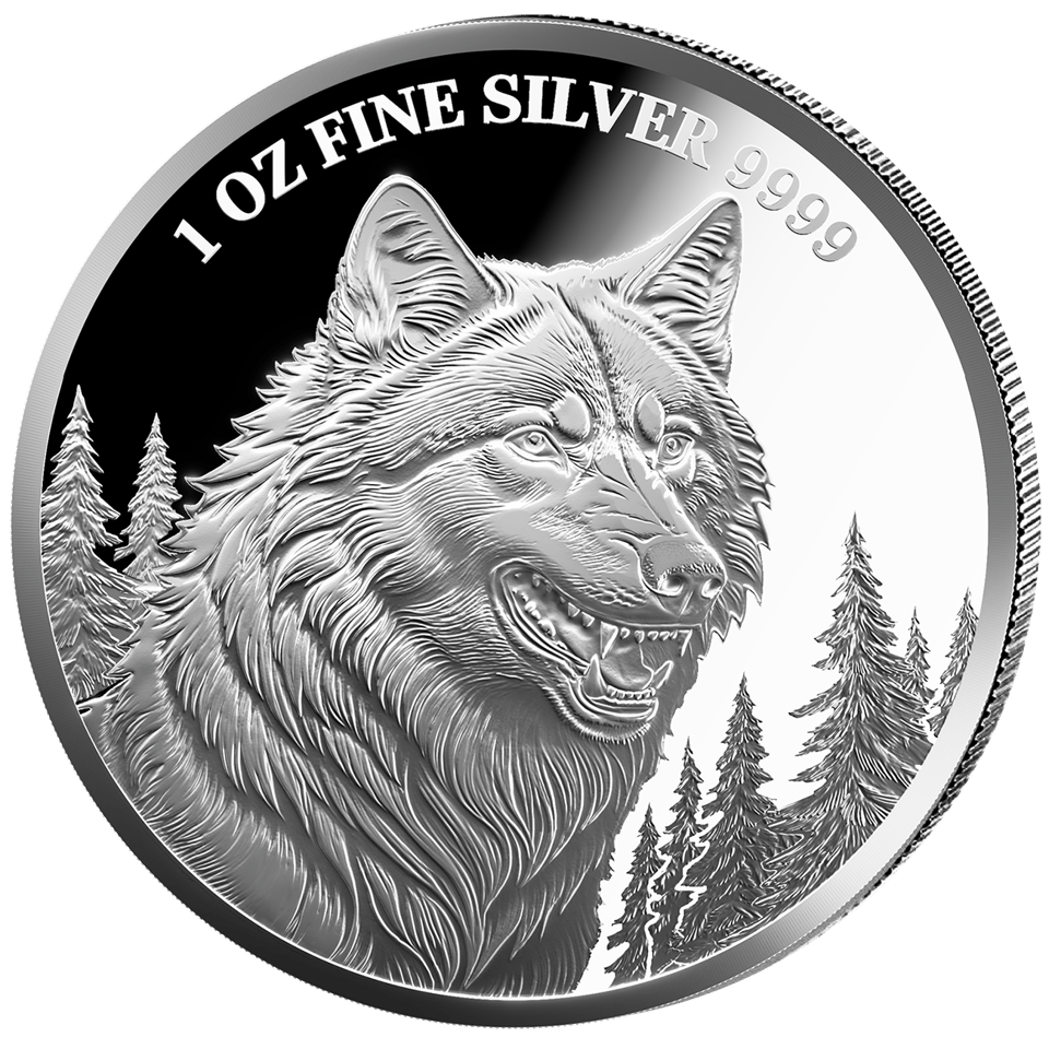Lobo 2025, 1 onza de plata fina, reverso