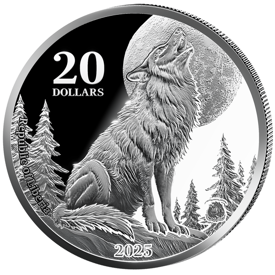 Lobo 2025, 1 onza de plata fina, anverso