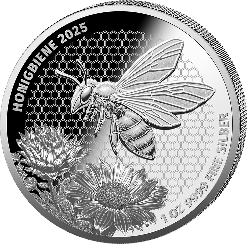 Abeja melífera 2025, 1 onza de plata fina, reverso