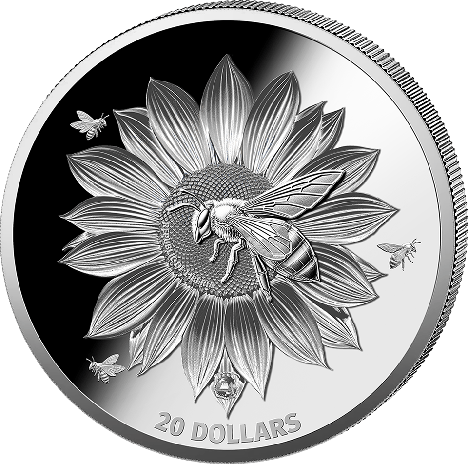 Abeja melífera 2025, 1 onza de plata fina, anverso