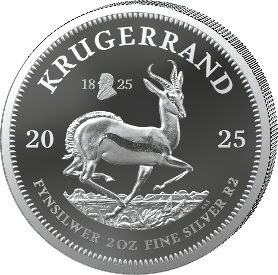 Krügerrand 2 Unzen Silber 2025 mit Privy Mark, Springbock-Seite mit dem Zeichen