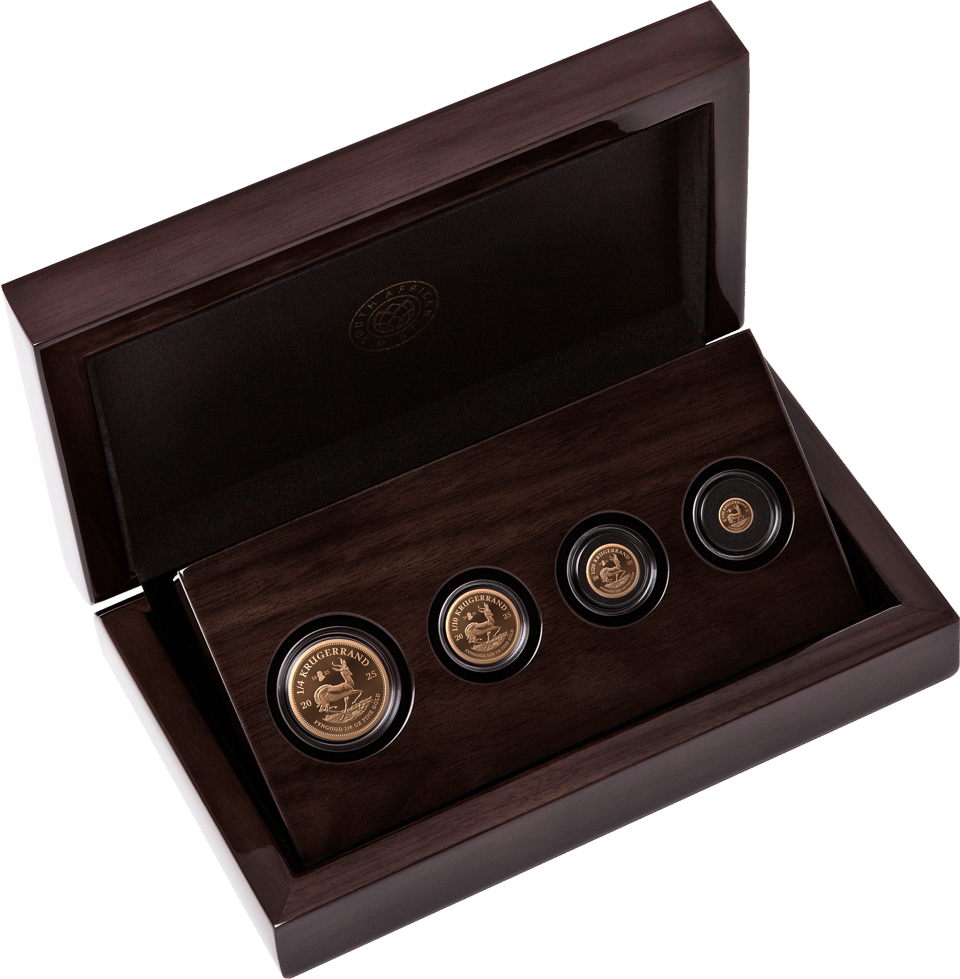 Set of 4 gold Krugerrands 2025 with Privy Mark, case with 4 coins