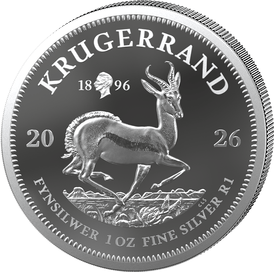 Krügerrand 1 Unze Silber 2026 mit Privy Mark, Springbock-Seite mit dem Zeichen