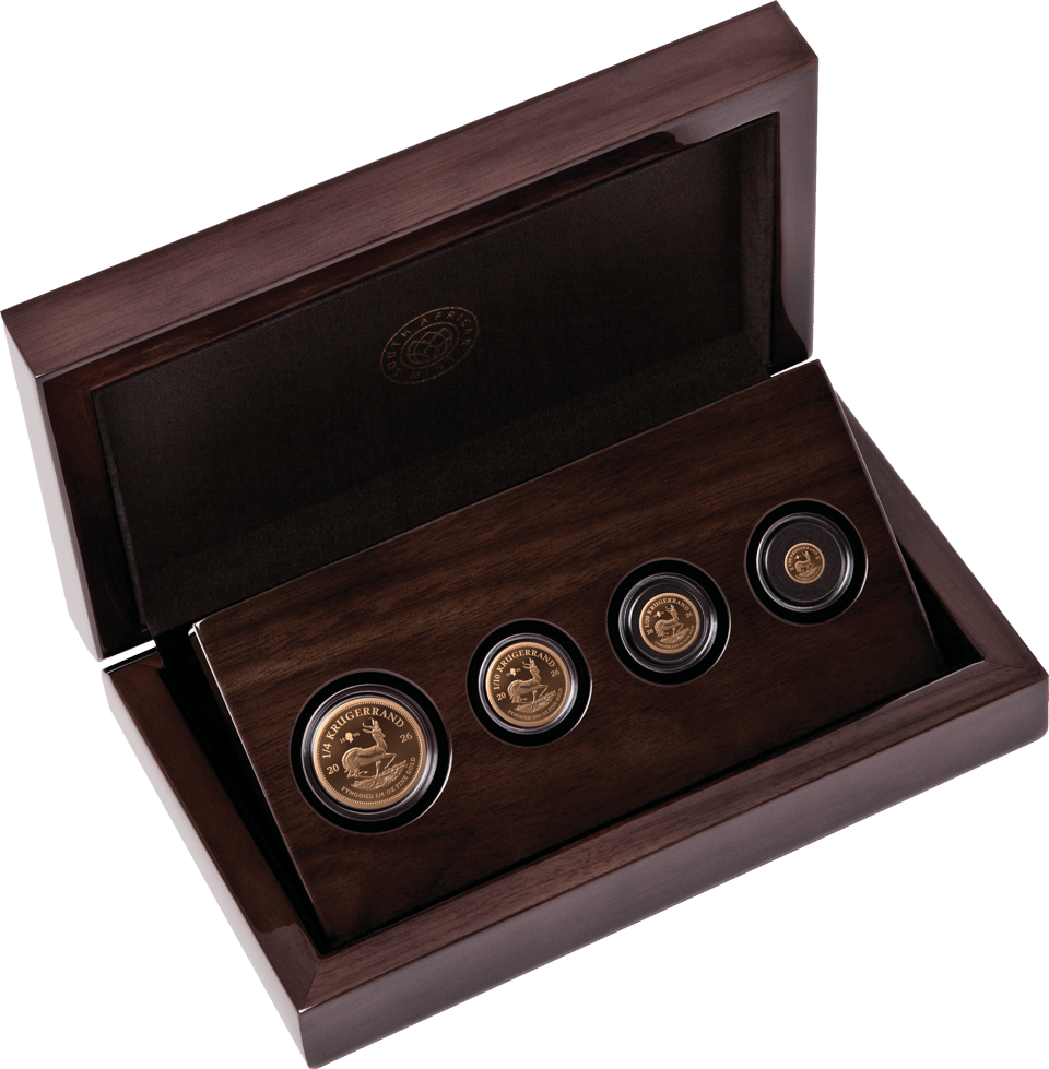 Set of 4 gold Krugerrands 2026 with Privy Mark, case with 4 coins