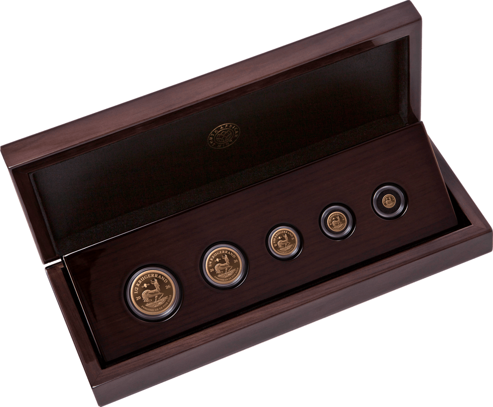 Set of 5 gold Krugerrands 2026 with Privy Mark, case with 5 coins