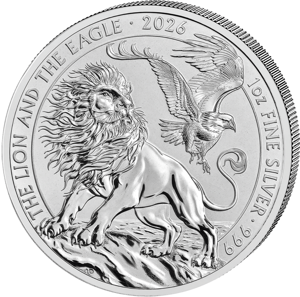 The Lion and the Eagle 2026, 1 troy ounce zilver, beeldzijde