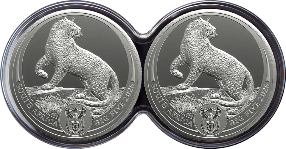 Big Five Leopard 2026, 2 × 1 Unze Silber, beide Münzen mit der Motivseite