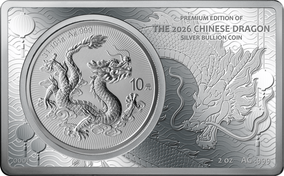 Set Dragón de China 2026, lingote y moneda con el dragón