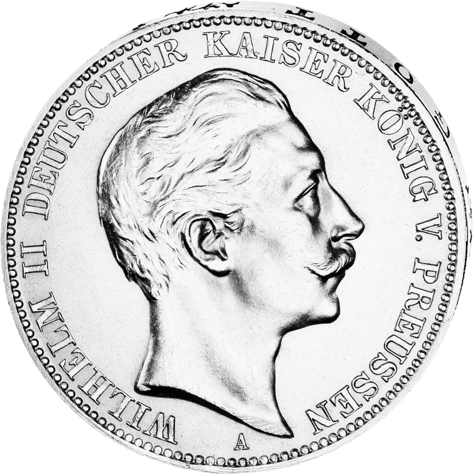 3 mark Pruisen, Wilhelm II, voorzijde