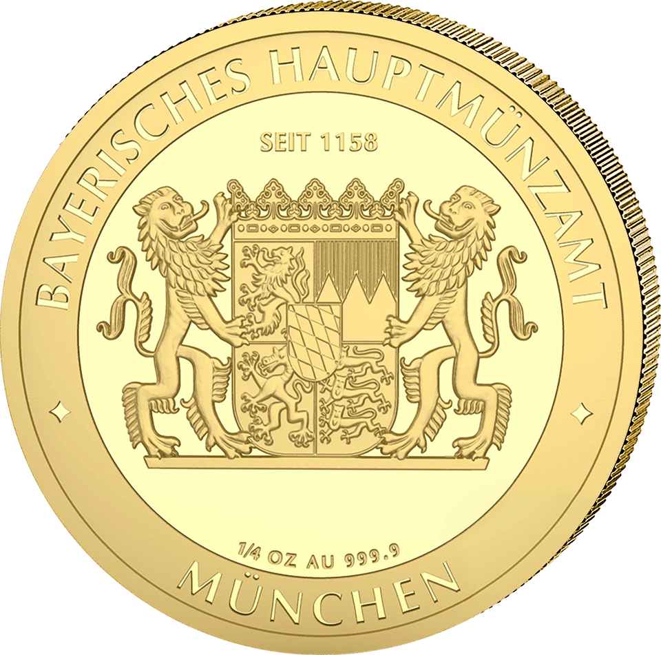 Bayern Thaler 2026, 1/4 onza de oro fino, reverso con el escudo del Estado bávaro, imagen