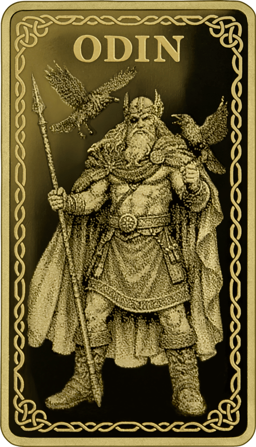 Odin, lingote de 1/100 onza de oro fino, anverso