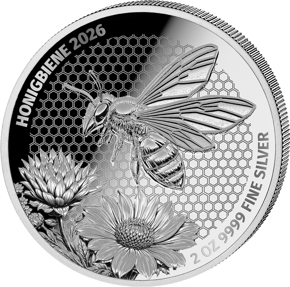 Abeja melífera 2026, 2 onzas de plata fina, reverso