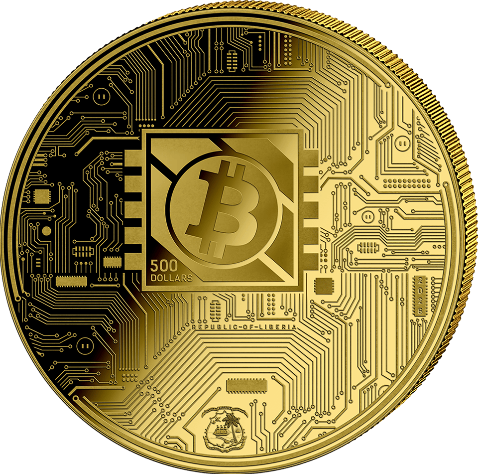Bitcoin 2026, 1 onza de oro, cara del valor facial