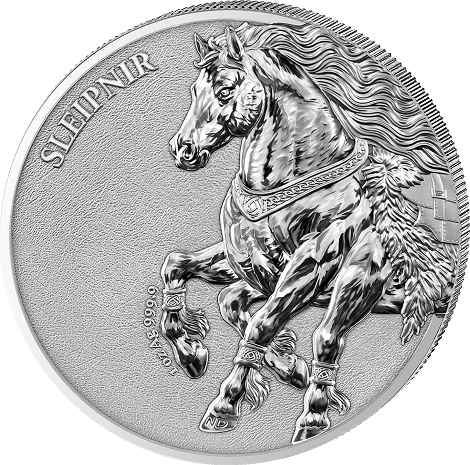 Sleipnir 2026, 1 onza de plata fina, cara del motivo