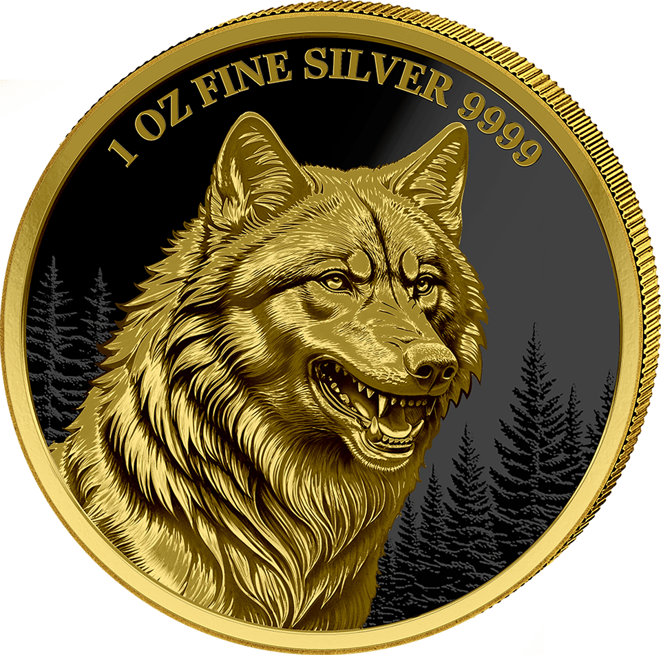 Wolf 2025, 1 ounce of fine silver, reverse