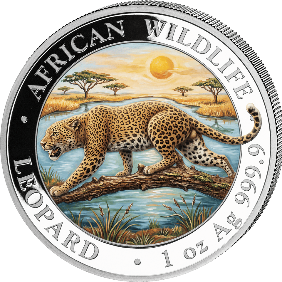 African Wildlife Leopard 2026, 1 onza de plata, lado del motivo