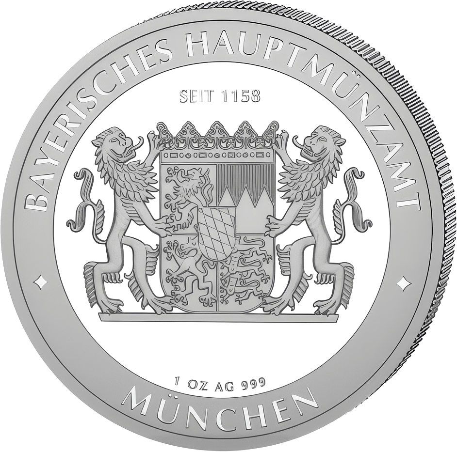 Bayern Thaler “Bavaria” 2026, 1 ounce fine silver, back with the Bavarian state coat of arms, image