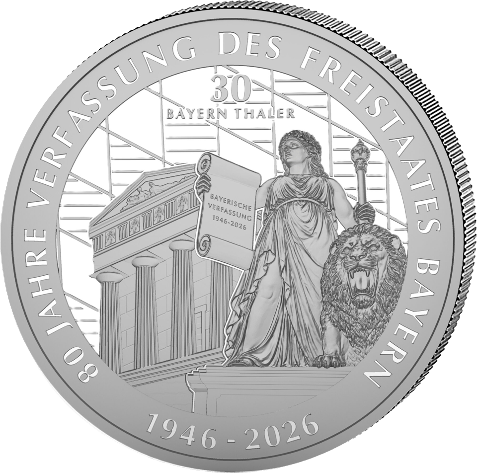 Bayern Thaler “Bavaria” 2026, 1 kg fine silver, front with Bavaria and the lion, image