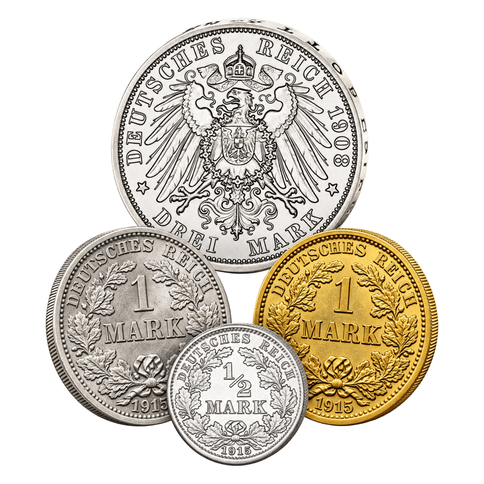 German Empire silver denominations: the four coins of the package
