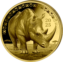 0,5g Gold African Animals Nashorn 2025 (Auflage: 5.000 | Polierte Platte)