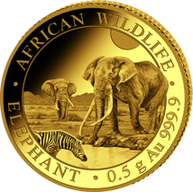 0,5g Gold Somalia Elefant 2026 (Polierte Platte)