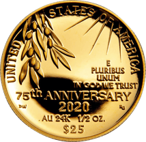 1/2 Unze Gold Jubiläumsmünze Ende 2. Weltkrieg 2020 PP (Auflage: 7.500 | Polierte Platte)