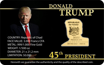 1/500 oz Gold Donald Trump 45th President of the USA (Auflage: 50.000)