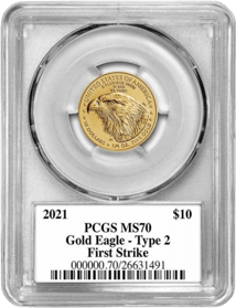 1/4 Unze Gold American Eagle 2021 (Typ II) MS-70 PCGS