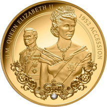1 Unze Gold 70.Jubiläum Thronbesteigung Elisabeth II. ( Auflage: 150 | Polierte Platte | mit Diamant)