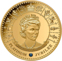 1 Unze Gold 70.Thronjubiläum Elisabeth II 2022 (Auflage: 150 | Polierte Platte | mit Saphir)