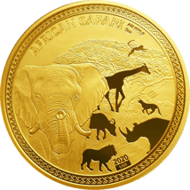 1 Unze Gold African Safari Elefant 2020 PP (Auflage: 99 | Polierte Platte | Nr. 99)