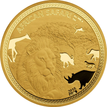 1 Unze Gold African Safari Löwe 2018 PP (Auflage: 99 | Polierte Platte | Nr. 99)