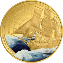 1 Unze Gold Captain Cook Antarctic Adventure 2023 PP (Auflage: 99 | Polierte Platte | coloriert)